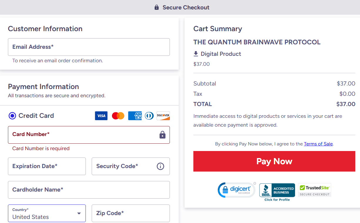 Quantum brainwave Protocol Order Page